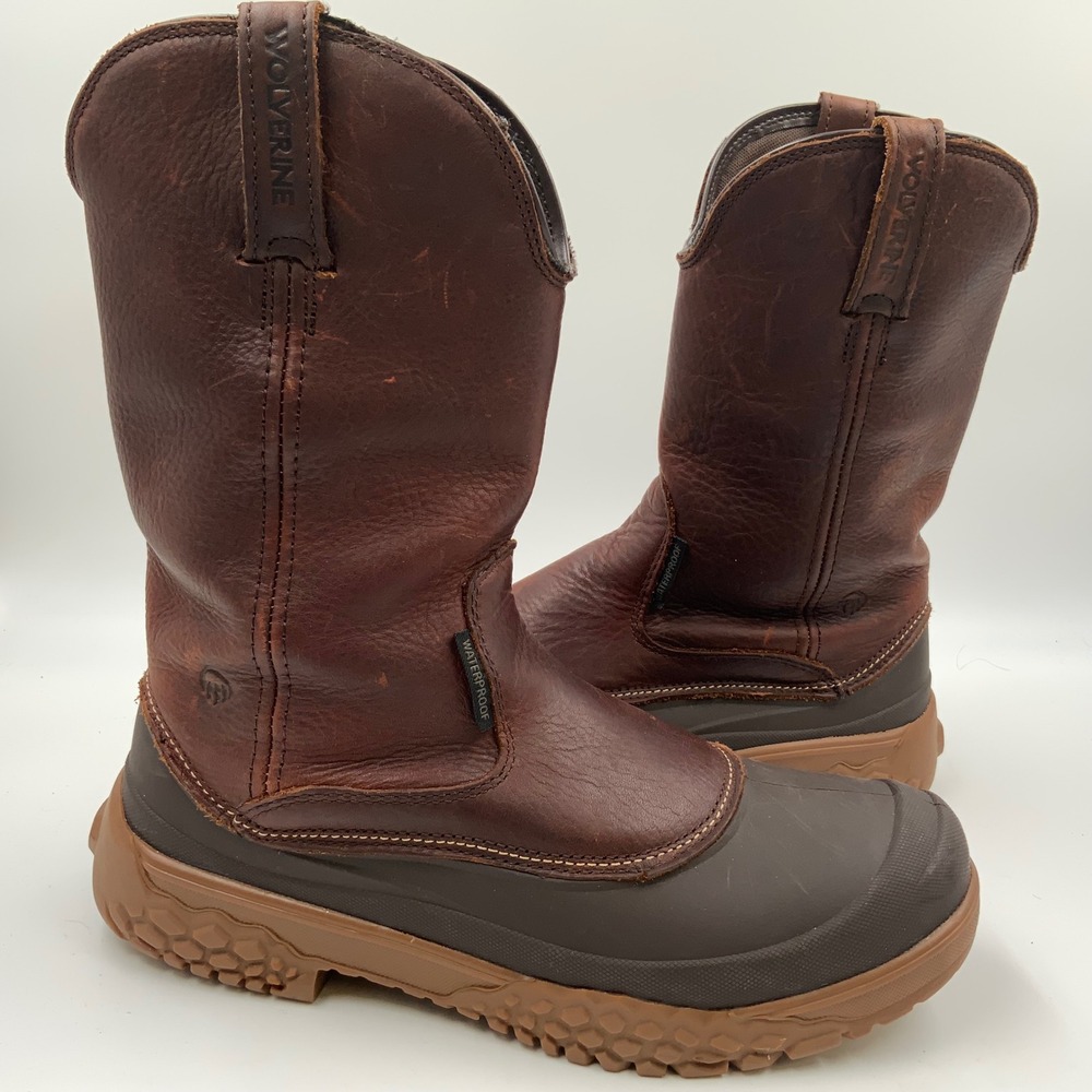 Wolverine Womens Brown Leather Waterproof Wellington Work Boots Slip Resistant